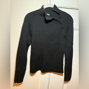 Lauren RALPH LAUREN Black Cotton Ribbed Button-Up Sweater Women’s Size L
